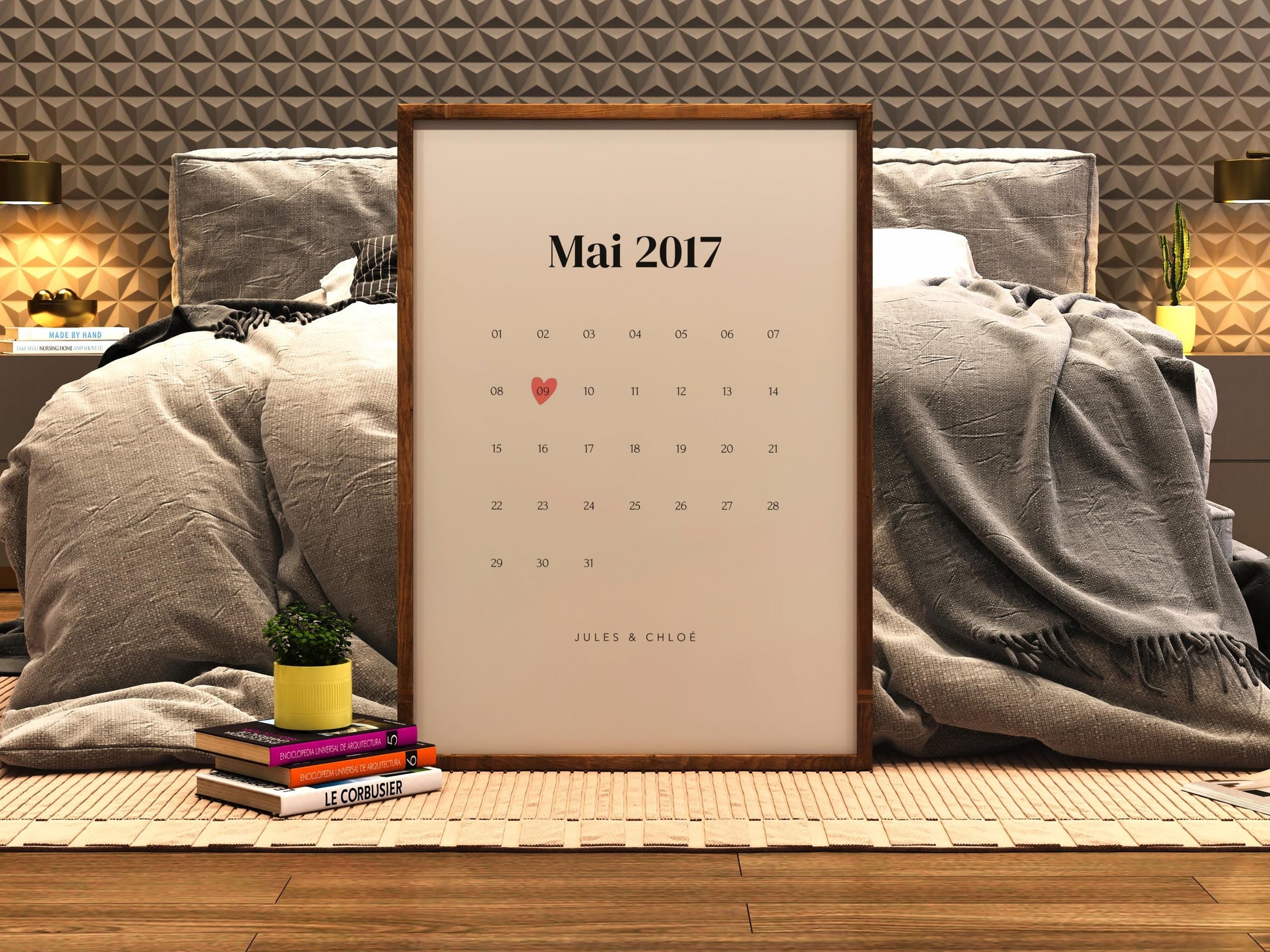 Affiche "Calendrier du mois de l'amour" - Joli calendrier de date de rencontre couple pour cadeau Saint-Valentin ou anniversaire