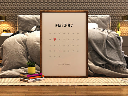 Affiche "Calendrier du mois de l'amour" - Joli calendrier de date de rencontre couple pour cadeau Saint-Valentin ou anniversaire