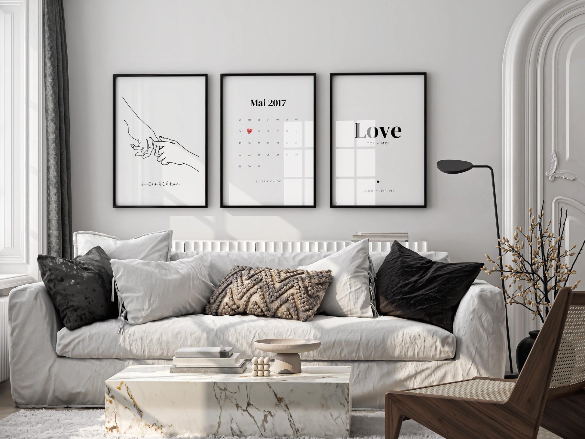 Affiche "Calendrier du mois de l'amour" - Joli calendrier de date de rencontre couple pour cadeau Saint-Valentin ou anniversaire