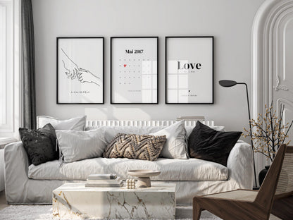 Affiche "Calendrier du mois de l'amour" - Joli calendrier de date de rencontre couple pour cadeau Saint-Valentin ou anniversaire