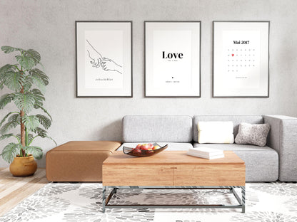 Affiche "Calendrier du mois de l'amour" - Joli calendrier de date de rencontre couple pour cadeau Saint-Valentin ou anniversaire