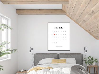 Affiche "Calendrier du mois de l'amour" - Joli calendrier de date de rencontre couple pour cadeau Saint-Valentin ou anniversaire