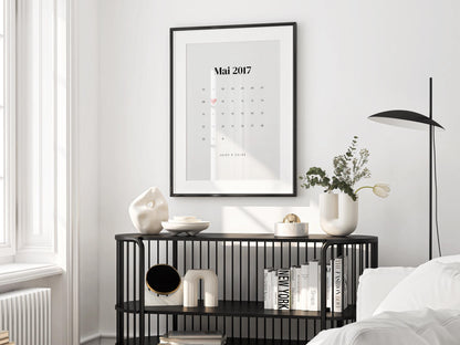 Affiche "Calendrier du mois de l'amour" - Joli calendrier de date de rencontre couple pour cadeau Saint-Valentin ou anniversaire
