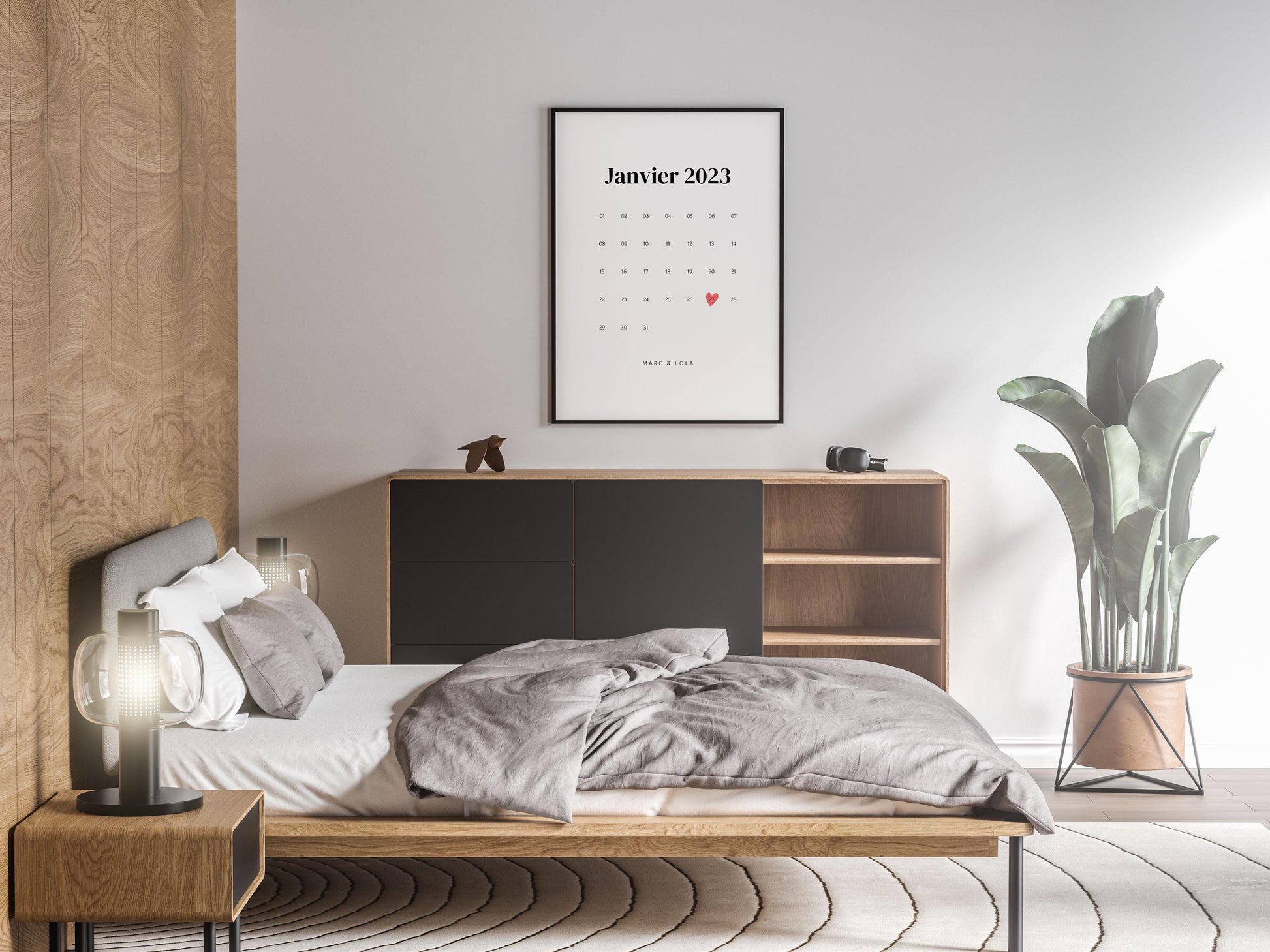 Affiche "Calendrier du mois de l'amour" - Joli calendrier de date de rencontre couple pour cadeau Saint-Valentin ou anniversaire