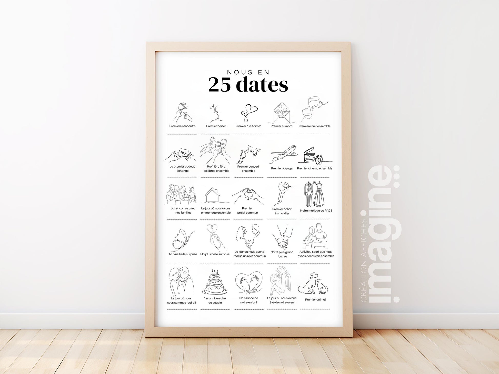 Affiche "Nous en 25 Dates" – Souvenirs uniques pour célébrer votre histoire d'amour