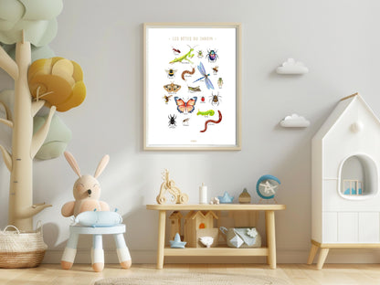 Garden Bugs & Insects Poster – Educational Decorative Wall Art – Kids Teen Room – French Illustration