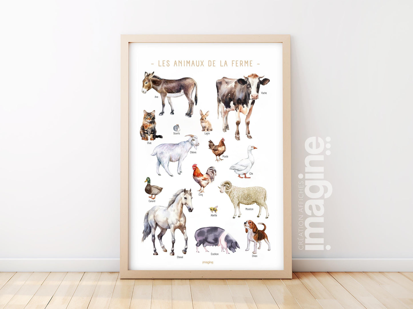 Farm Animals Poster – Cow, Donkey, Rooster, Sheep, Pig – Educational Animal Poster – Decoration for Children & Teenagers