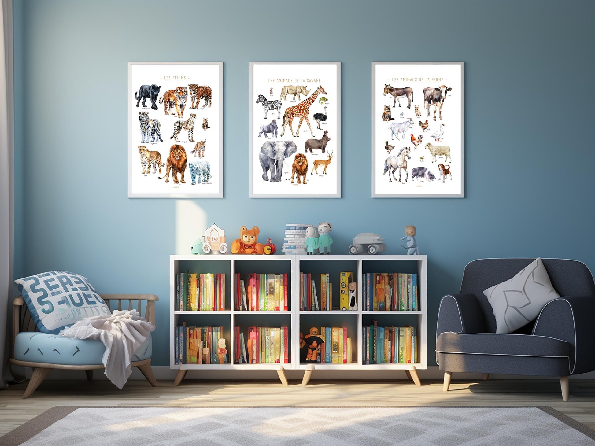 Savannah Animals Poster – Zebra, Ostrich, Lion, Gorilla – Educational Animal Poster – Children’s & Teenagers’ Decoration