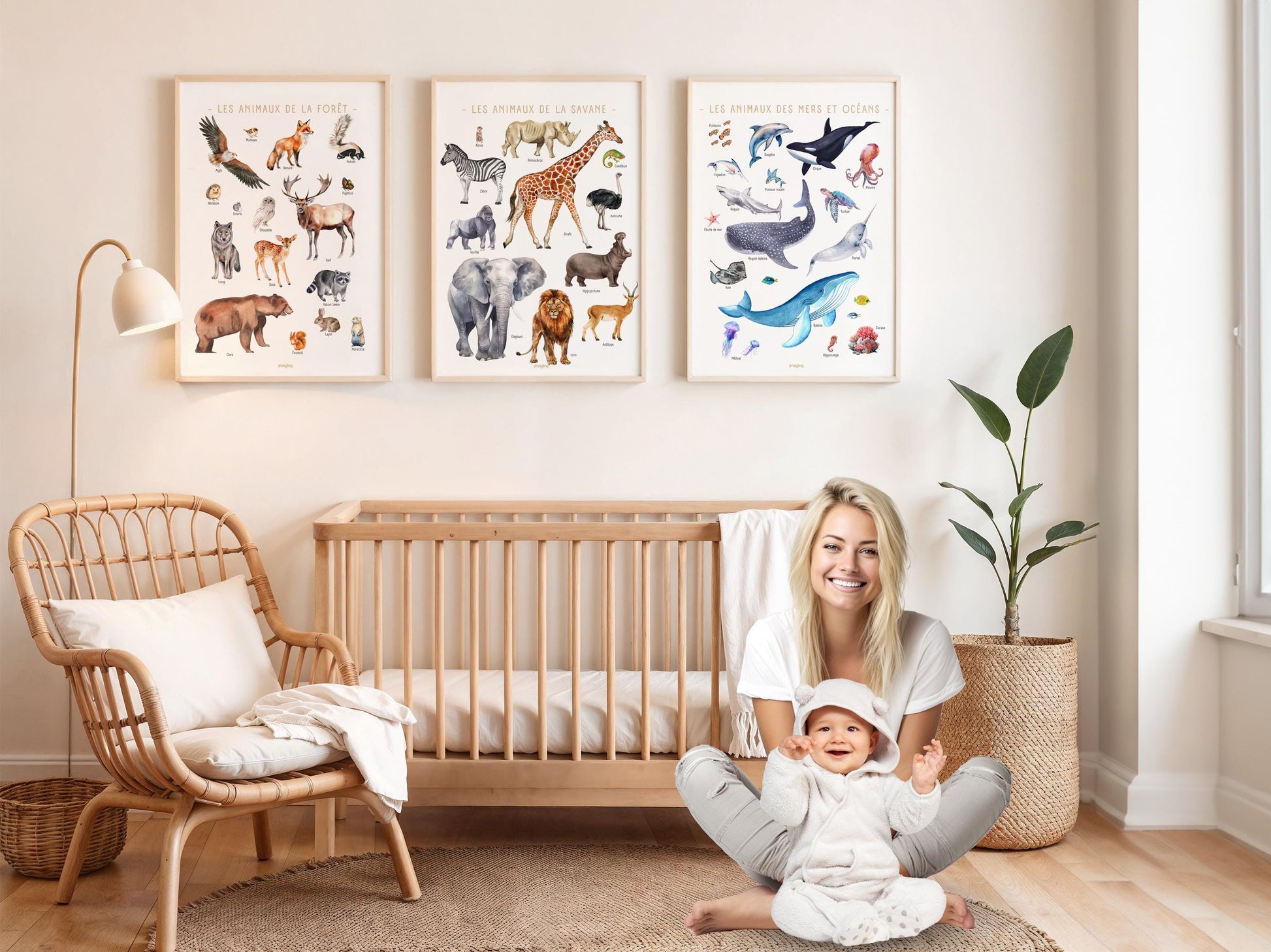 Educational Poster Marine Animals & Ocean Creatures - Kids Wall Art - Watercolor Illustration