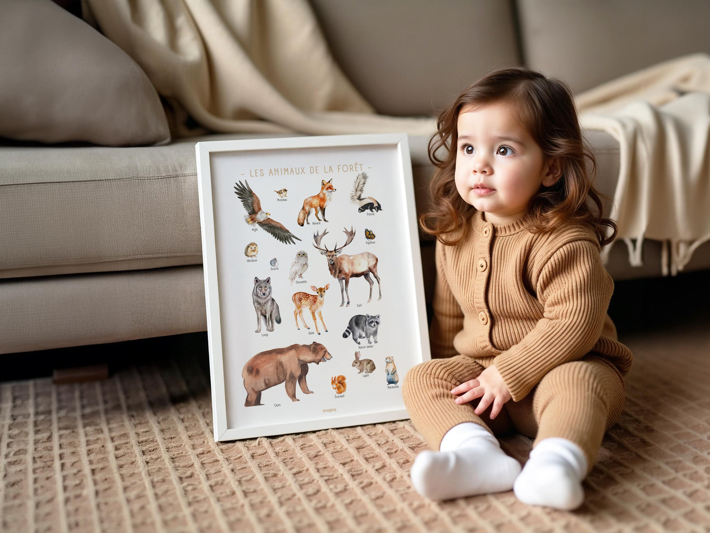 Forest Animals Poster – Soft Educational Illustration – Kids & Teen Wall Art – French Design