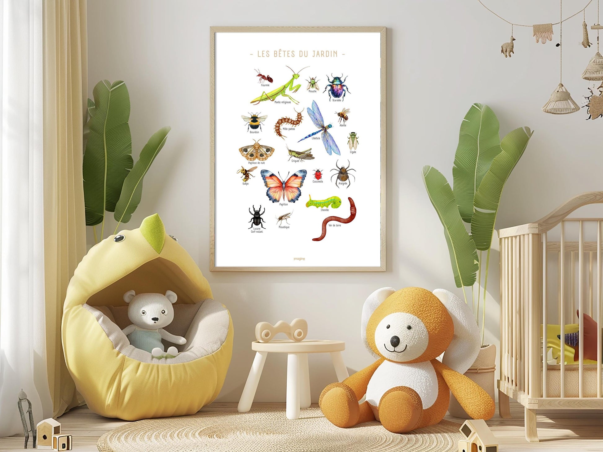 Garden Bugs & Insects Poster – Educational Decorative Wall Art – Kids Teen Room – French Illustration