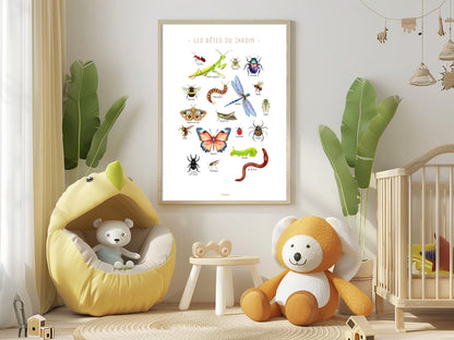 Garden Bugs & Insects Poster – Educational Decorative Wall Art – Kids Teen Room – French Illustration