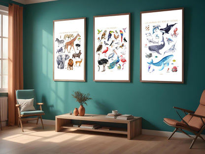 Savannah Animals Poster – Zebra, Ostrich, Lion, Gorilla – Educational Animal Poster – Children’s & Teenagers’ Decoration