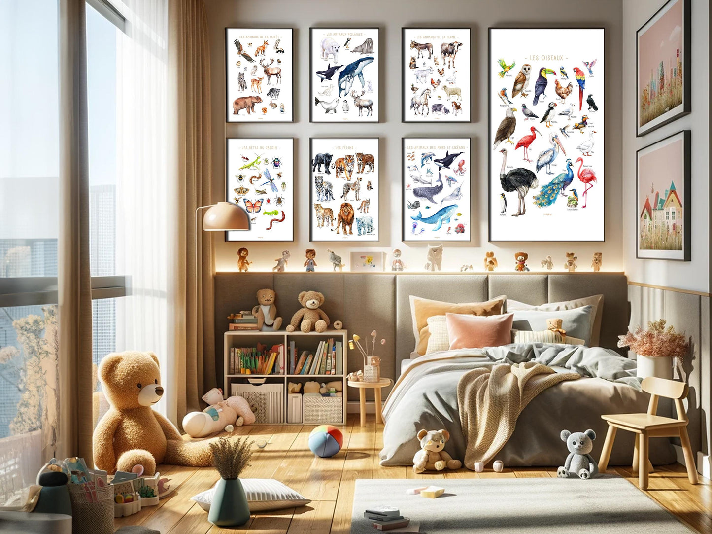 Educational Poster Marine Animals & Ocean Creatures - Kids Wall Art - Watercolor Illustration