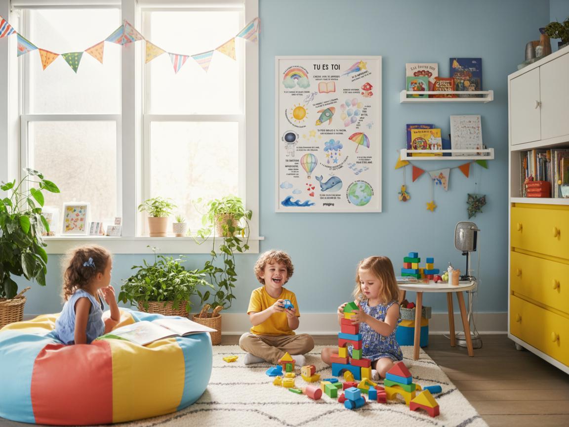 Affiche positive enfant “Tu es toi” | Poster motivationnel chambre bébé | Décoration murale éducative arc-en-ciel, baleine, fusée, nuages