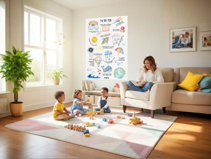 Affiche positive enfant “Tu es toi” | Poster motivationnel chambre bébé | Décoration murale éducative arc-en-ciel, baleine, fusée, nuages