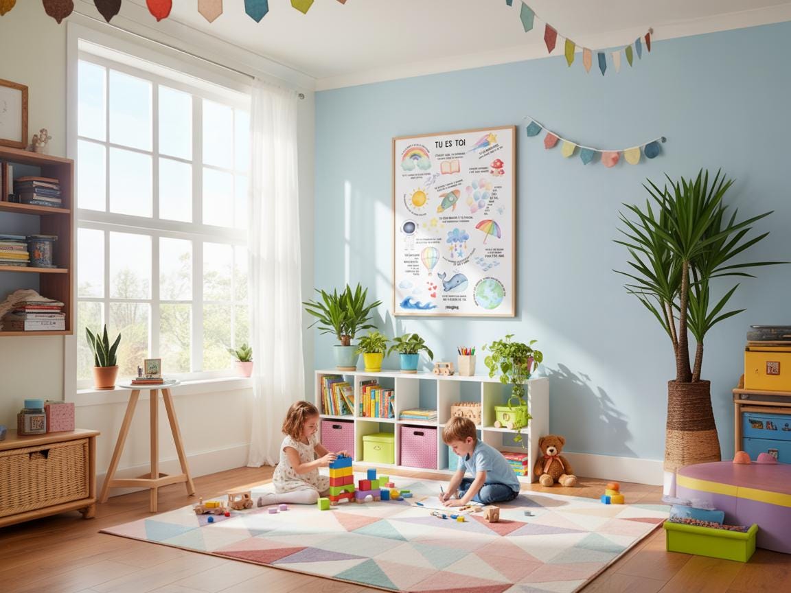 Affiche positive enfant “Tu es toi” | Poster motivationnel chambre bébé | Décoration murale éducative arc-en-ciel, baleine, fusée, nuages