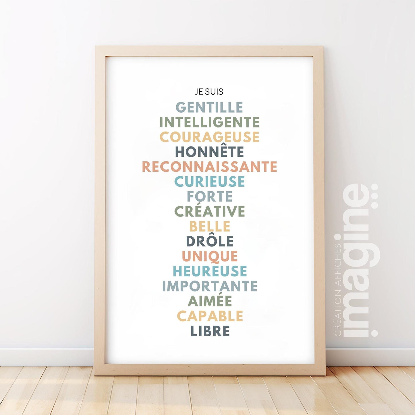 Affiche affirmations positives pour développer la confiance en soi enfant, femme, homme avec bienveillance et amour