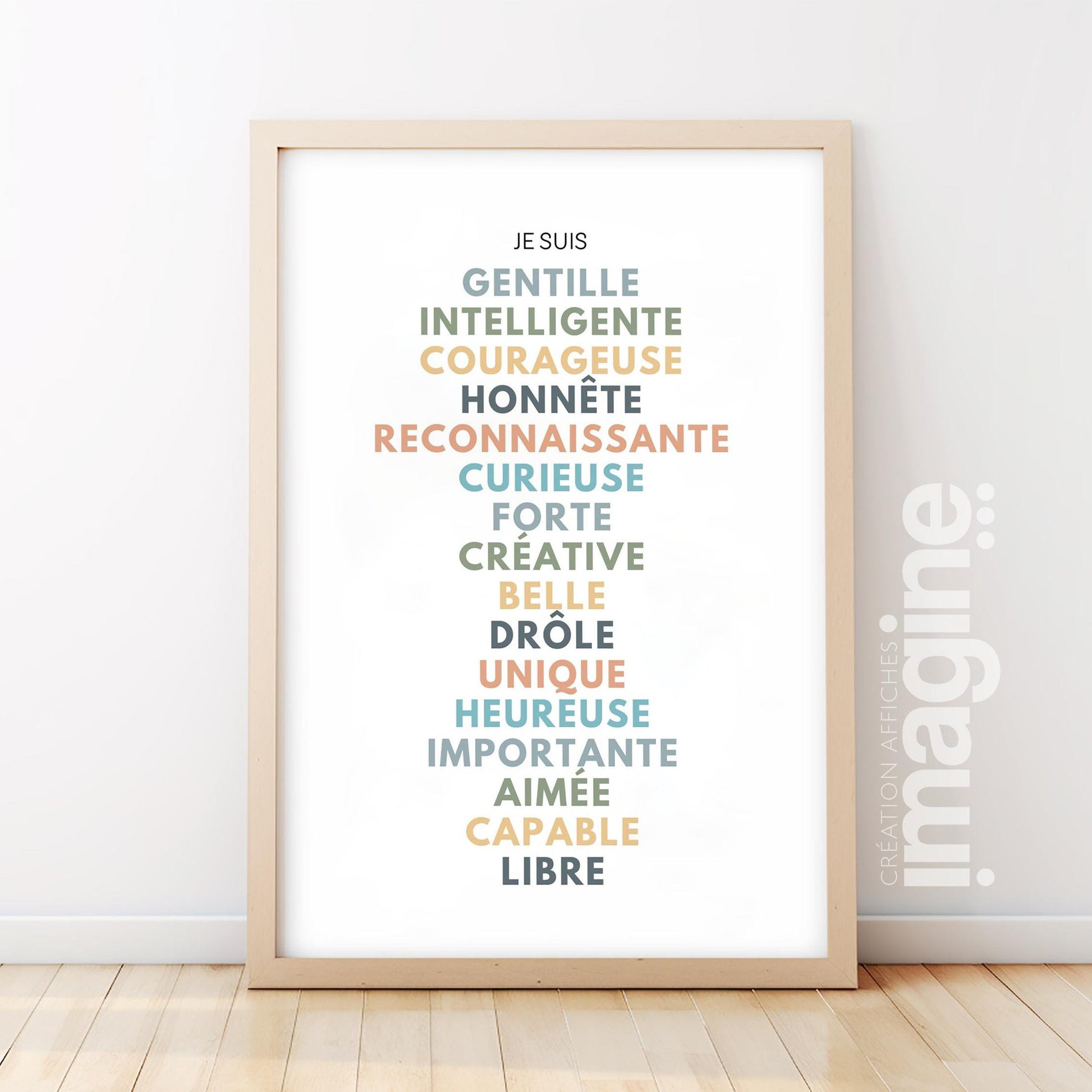 Affiche affirmations positives pour développer la confiance en soi enfant, femme, homme avec bienveillance et amour