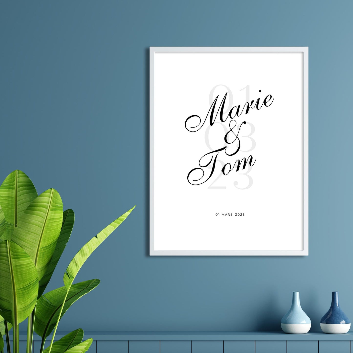 Affiche personnalisée “Notre Date” – Poster couple avec prénoms & date – Cadeau mariage, fiançailles, anniversaire, Saint-Valentin – Déco mu