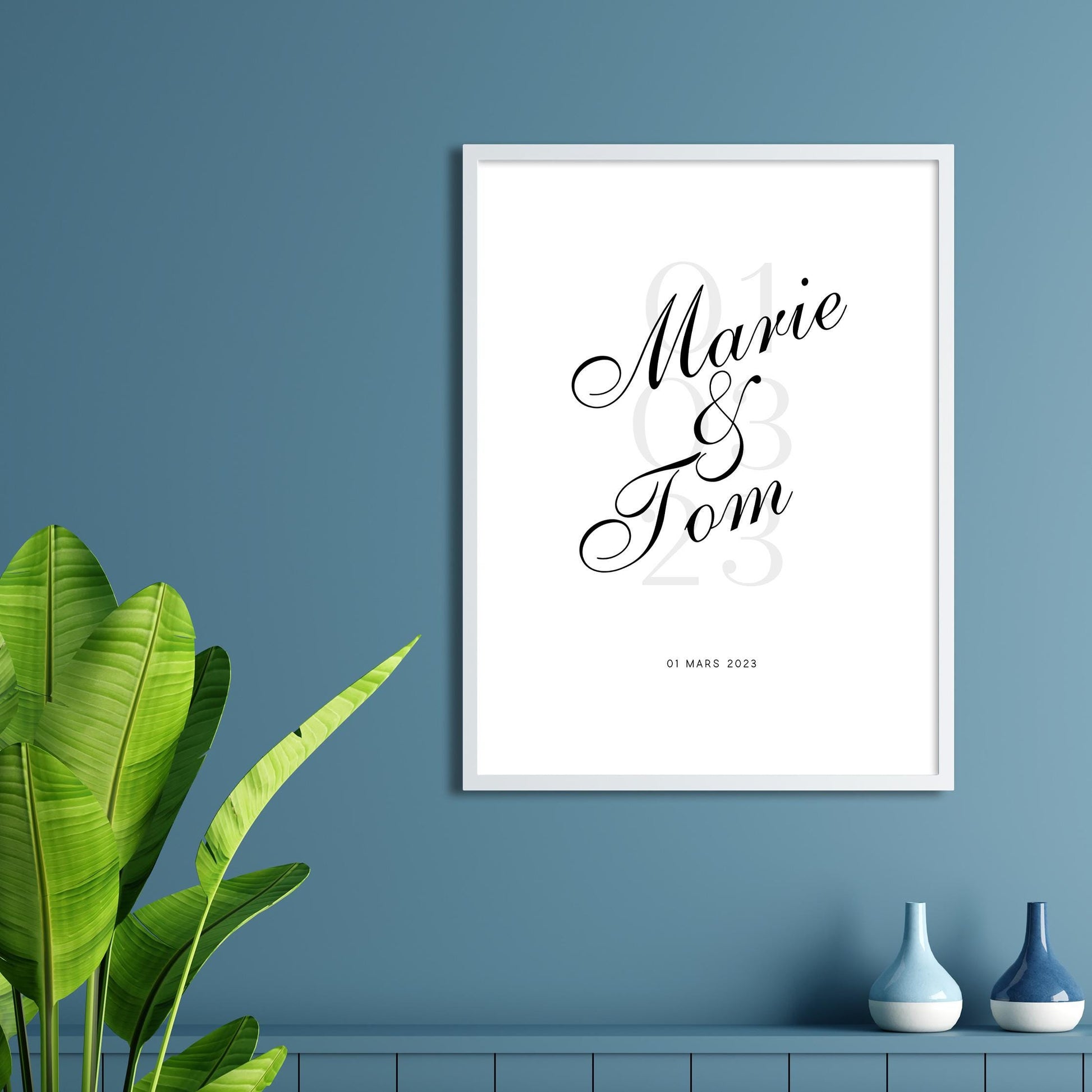 Affiche personnalisée “Notre Date” – Poster couple avec prénoms & date – Cadeau mariage, fiançailles, anniversaire, Saint-Valentin – Déco mu