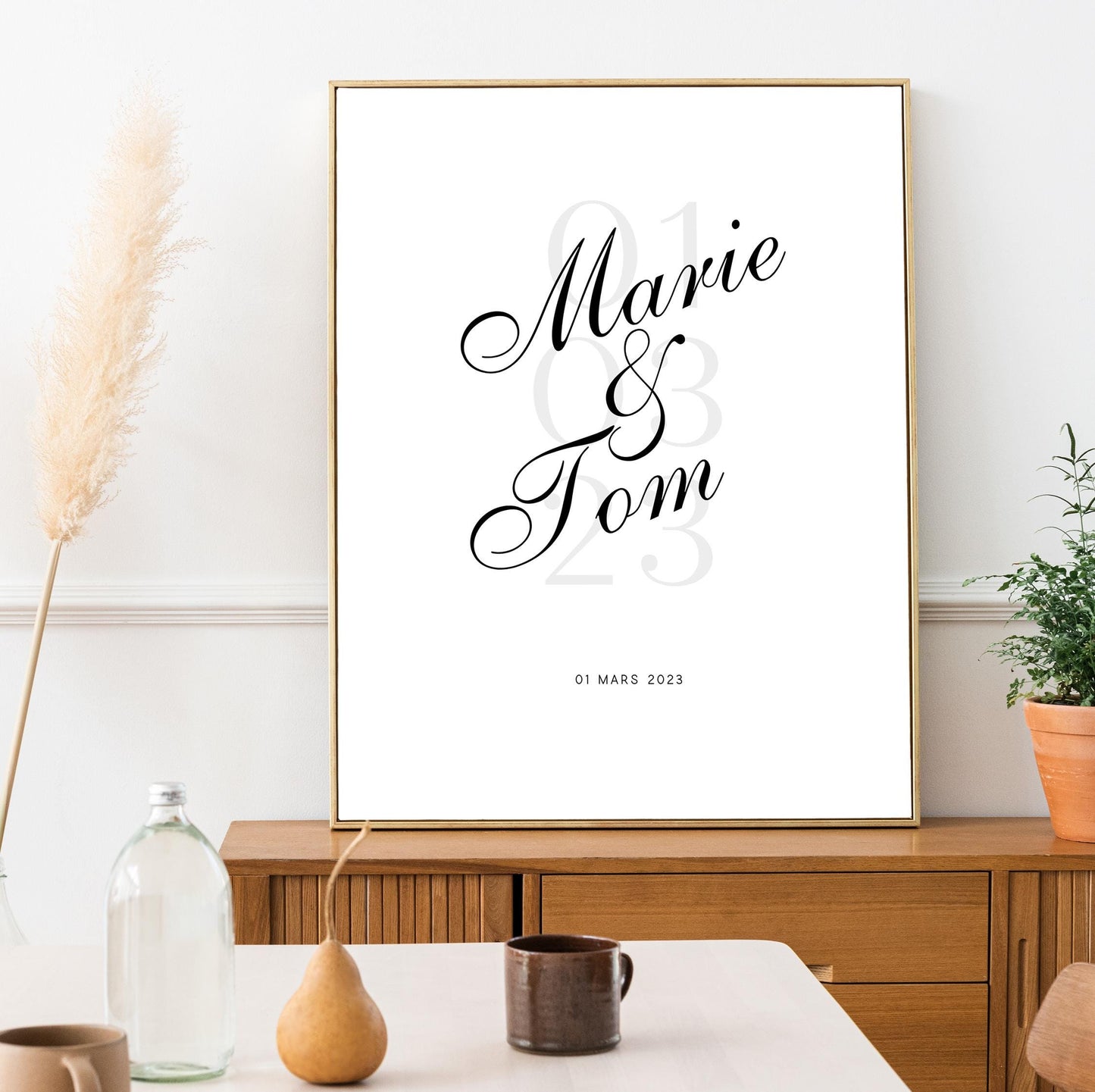 Affiche personnalisée “Notre Date” – Poster couple avec prénoms & date – Cadeau mariage, fiançailles, anniversaire, Saint-Valentin – Déco mu