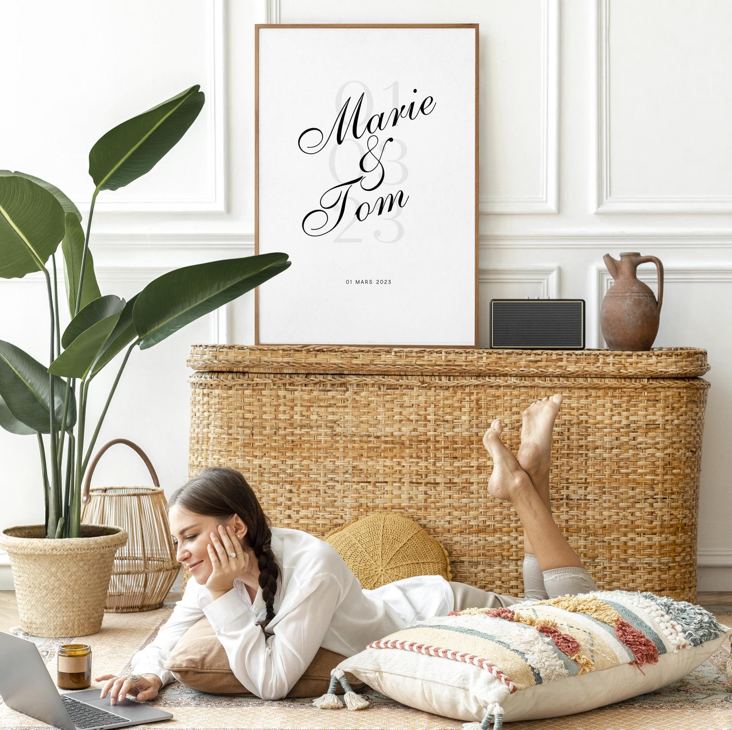 Affiche personnalisée “Notre Date” – Poster couple avec prénoms & date – Cadeau mariage, fiançailles, anniversaire, Saint-Valentin – Déco mu