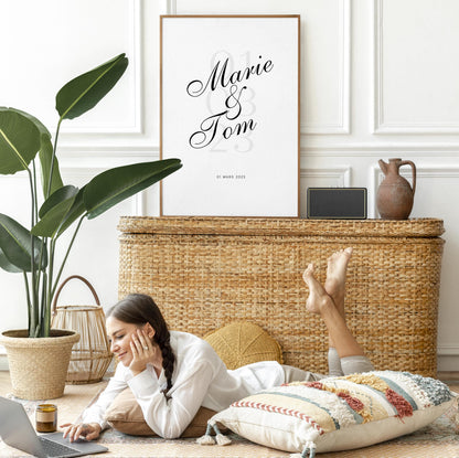 Affiche personnalisée “Notre Date” – Poster couple avec prénoms & date – Cadeau mariage, fiançailles, anniversaire, Saint-Valentin – Déco mu
