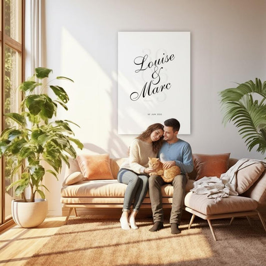 Affiche personnalisée “Notre Date” – Poster couple avec prénoms & date – Cadeau mariage, fiançailles, anniversaire, Saint-Valentin – Déco mu