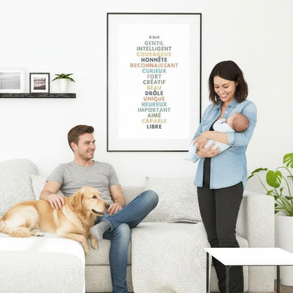 Affiche affirmations positives pour développer la confiance en soi enfant, femme, homme avec bienveillance et amour