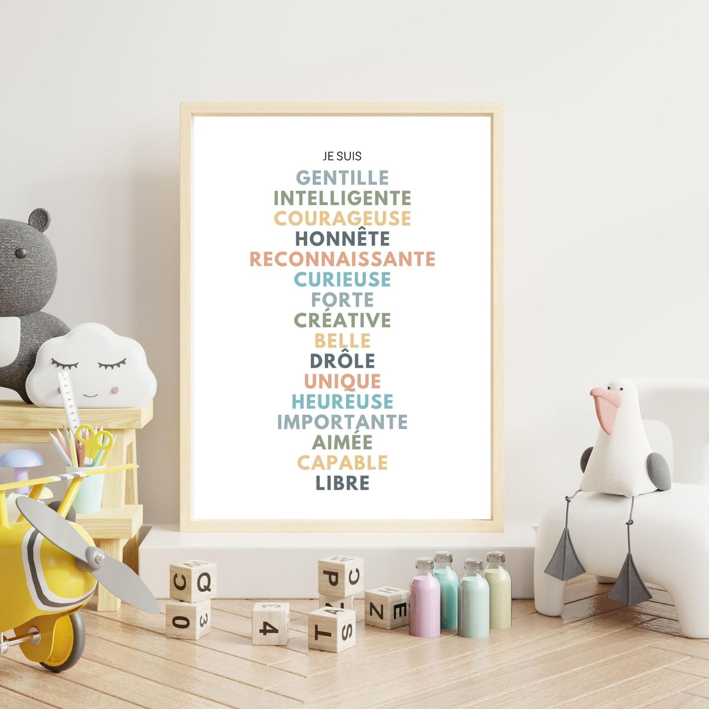 Affiche affirmations positives pour développer la confiance en soi enfant, femme, homme avec bienveillance et amour
