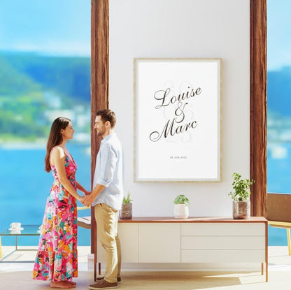 Affiche personnalisée “Notre Date” – Poster couple avec prénoms & date – Cadeau mariage, fiançailles, anniversaire, Saint-Valentin – Déco mu