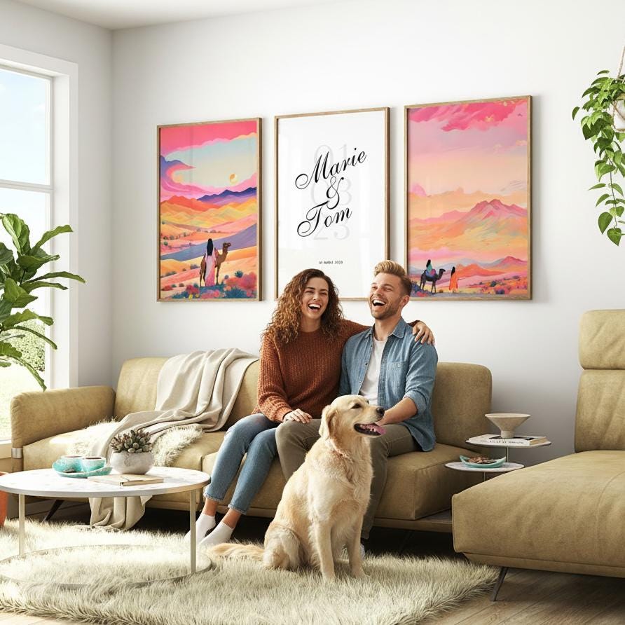 Affiche personnalisée “Notre Date” – Poster couple avec prénoms & date – Cadeau mariage, fiançailles, anniversaire, Saint-Valentin – Déco mu