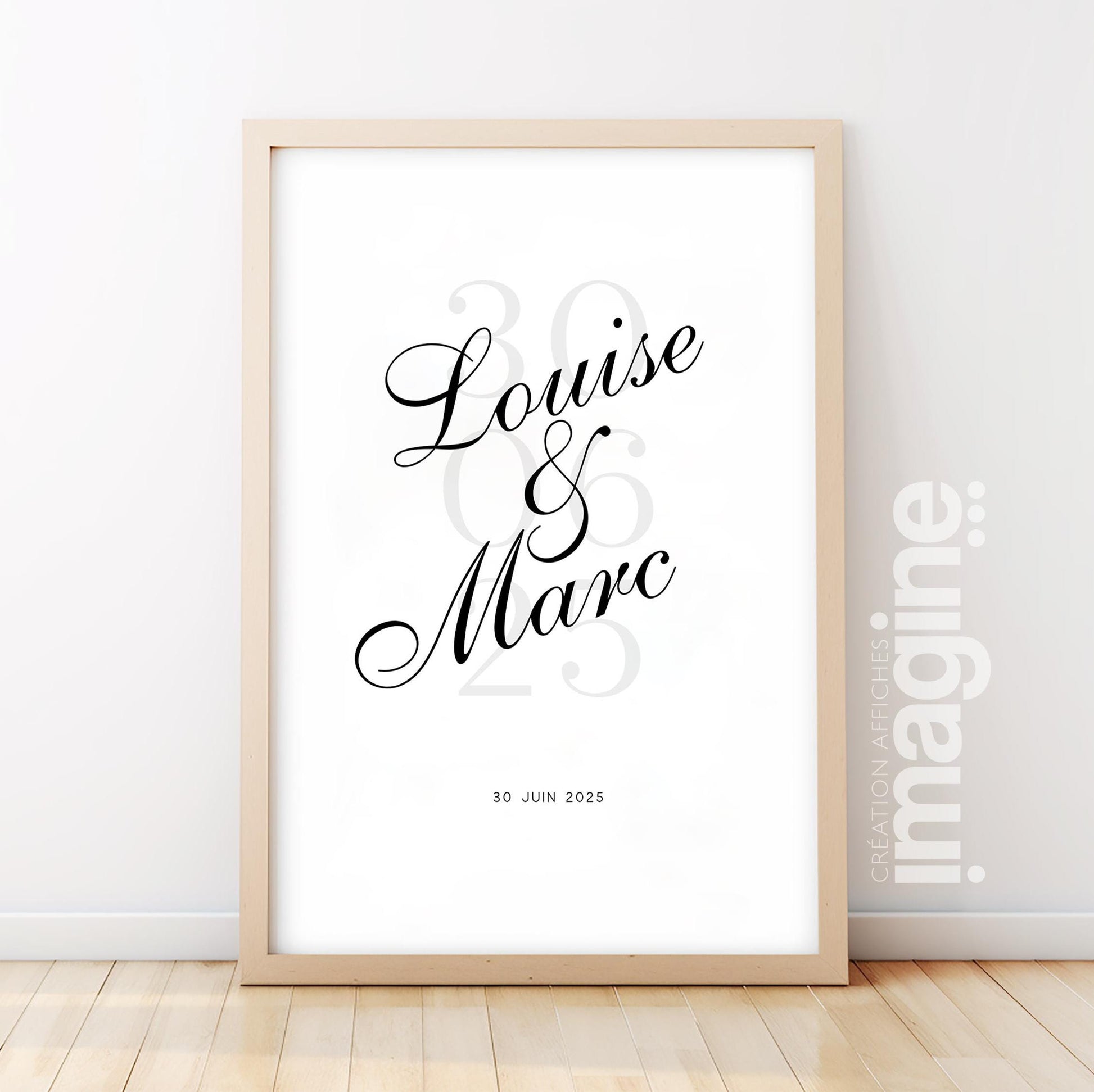 Affiche personnalisée “Notre Date” – Poster couple avec prénoms & date – Cadeau mariage, fiançailles, anniversaire, Saint-Valentin – Déco mu