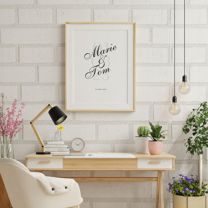 Affiche personnalisée “Notre Date” – Poster couple avec prénoms & date – Cadeau mariage, fiançailles, anniversaire, Saint-Valentin – Déco mu