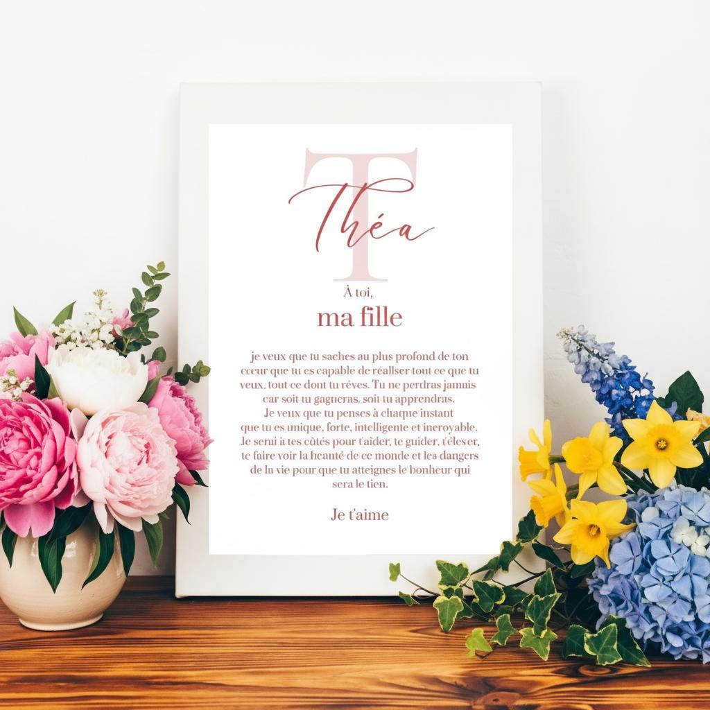 Affiche "lettre à mon enfant" "à ma fille" dire je t'aime avec ce poster motivation et affirmation positive