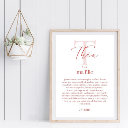 Affiche "lettre à mon enfant" "à ma fille" dire je t'aime avec ce poster motivation et affirmation positive