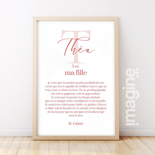 Affiche "lettre à mon enfant" "à ma fille" dire je t'aime avec ce poster motivation et affirmation positive