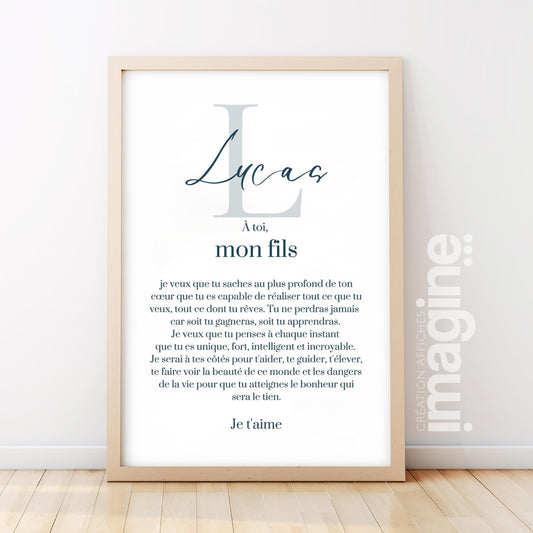 Affiche "lettre à mon enfant" "à mon fils" dire je t'aime avec ce poster motivation et affirmation positive