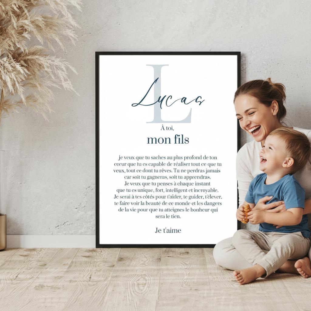 Affiche "lettre à mon enfant" "à mon fils" dire je t'aime avec ce poster motivation et affirmation positive