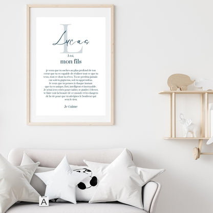 Affiche "lettre à mon enfant" "à mon fils" dire je t'aime avec ce poster motivation et affirmation positive