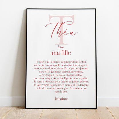 Affiche "lettre à mon enfant" "à ma fille" dire je t'aime avec ce poster motivation et affirmation positive