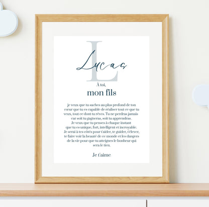 Affiche "lettre à mon enfant" "à mon fils" dire je t'aime avec ce poster motivation et affirmation positive