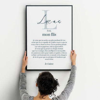 Affiche "lettre à mon enfant" "à mon fils" dire je t'aime avec ce poster motivation et affirmation positive