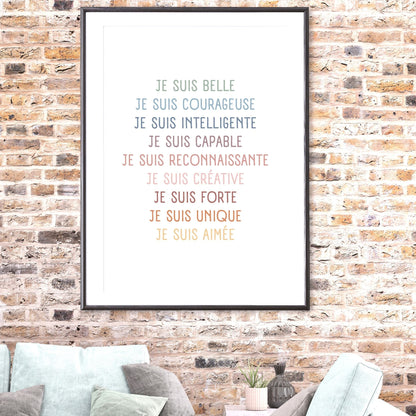 Affiche Je Suis affirmations pouvoir gratitude créativité enfant