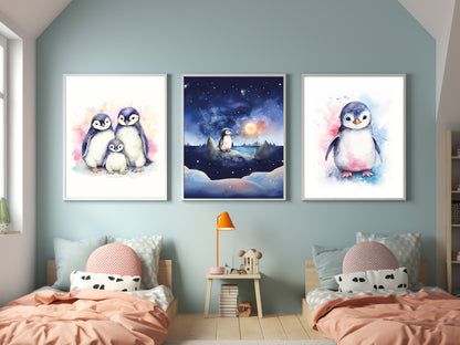 Set de 3 Affiches Pingouin sous la Lune