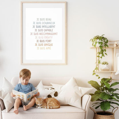 Affiche Je Suis 9 affirmations confiance estime de soi chambre enfant

