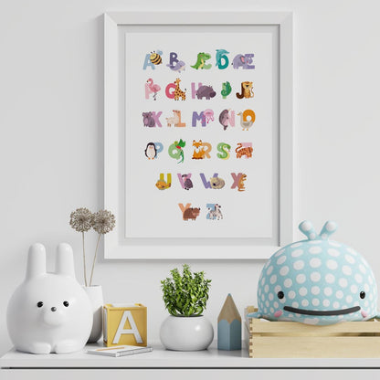 Poster ABC animaux illustration moderne apprentissage lettres enfant