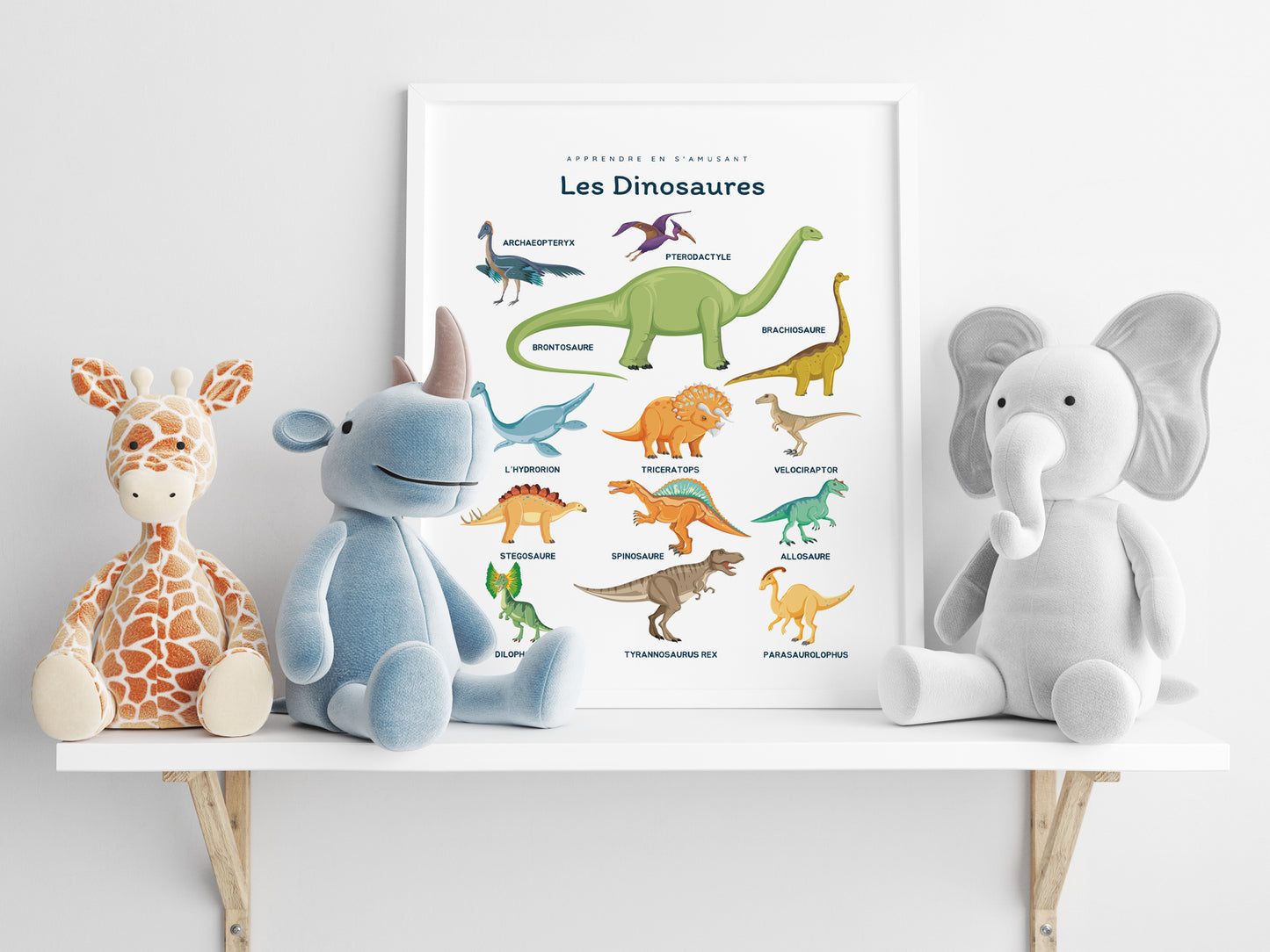 Affiche Les dinosaures - t-rex, tricératops, ptérodactyle ...