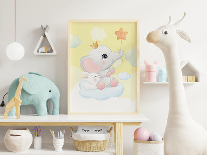 Cute elephant posters - 3 baby children's bedroom posters - Boy decoration - baby birth gift - animal wall frame - print